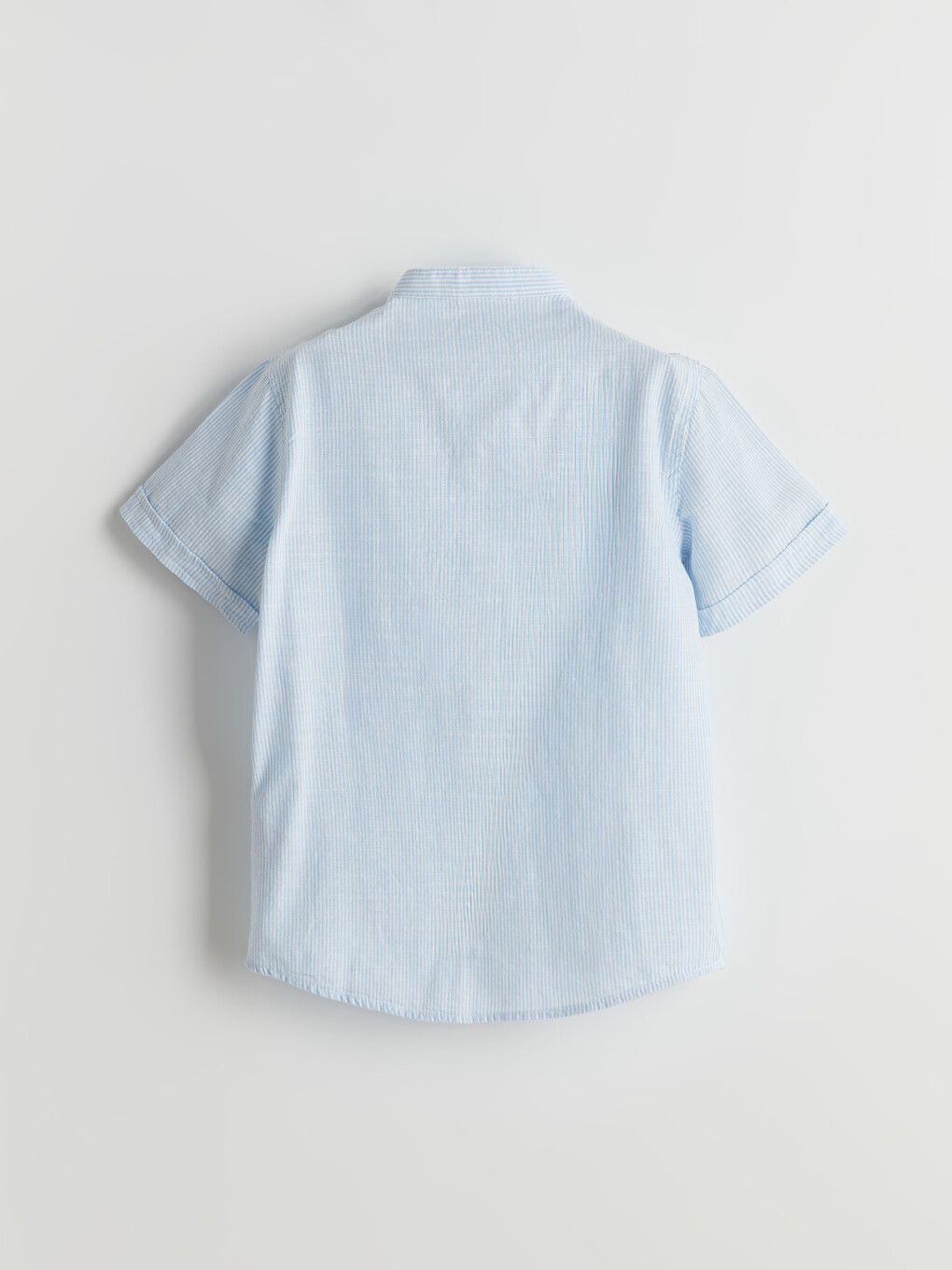Grandad Collar Striped Short Sleeve Boys' Shirt-1