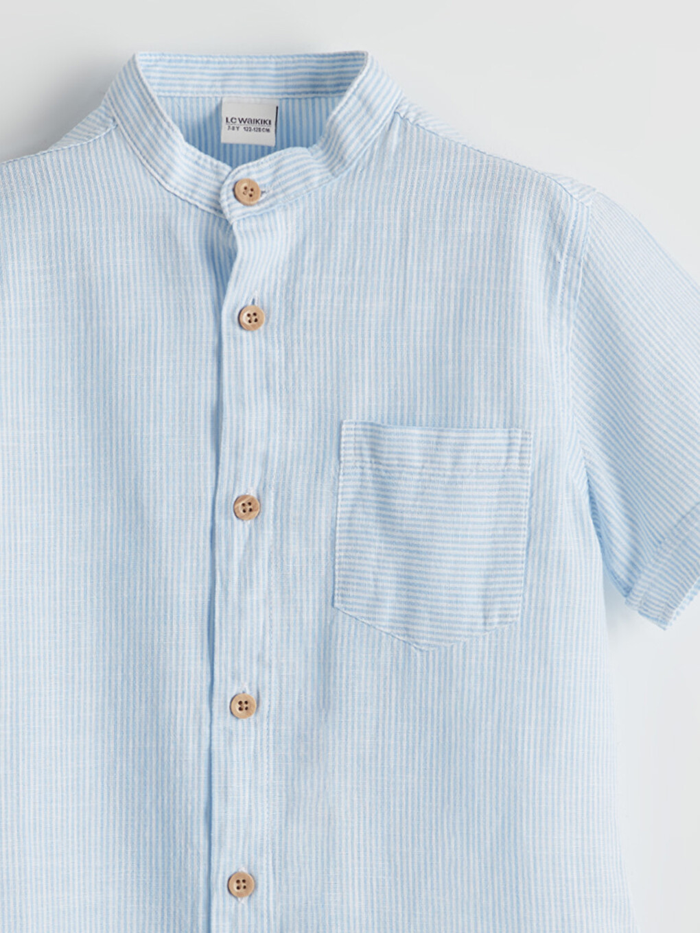 Grandad Collar Striped Short Sleeve Boys' Shirt-2