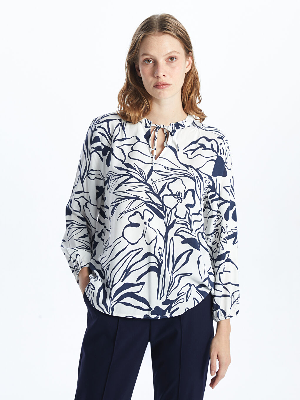 Tie Neck Floral Women's Blouse -S47015Z8-LQQ