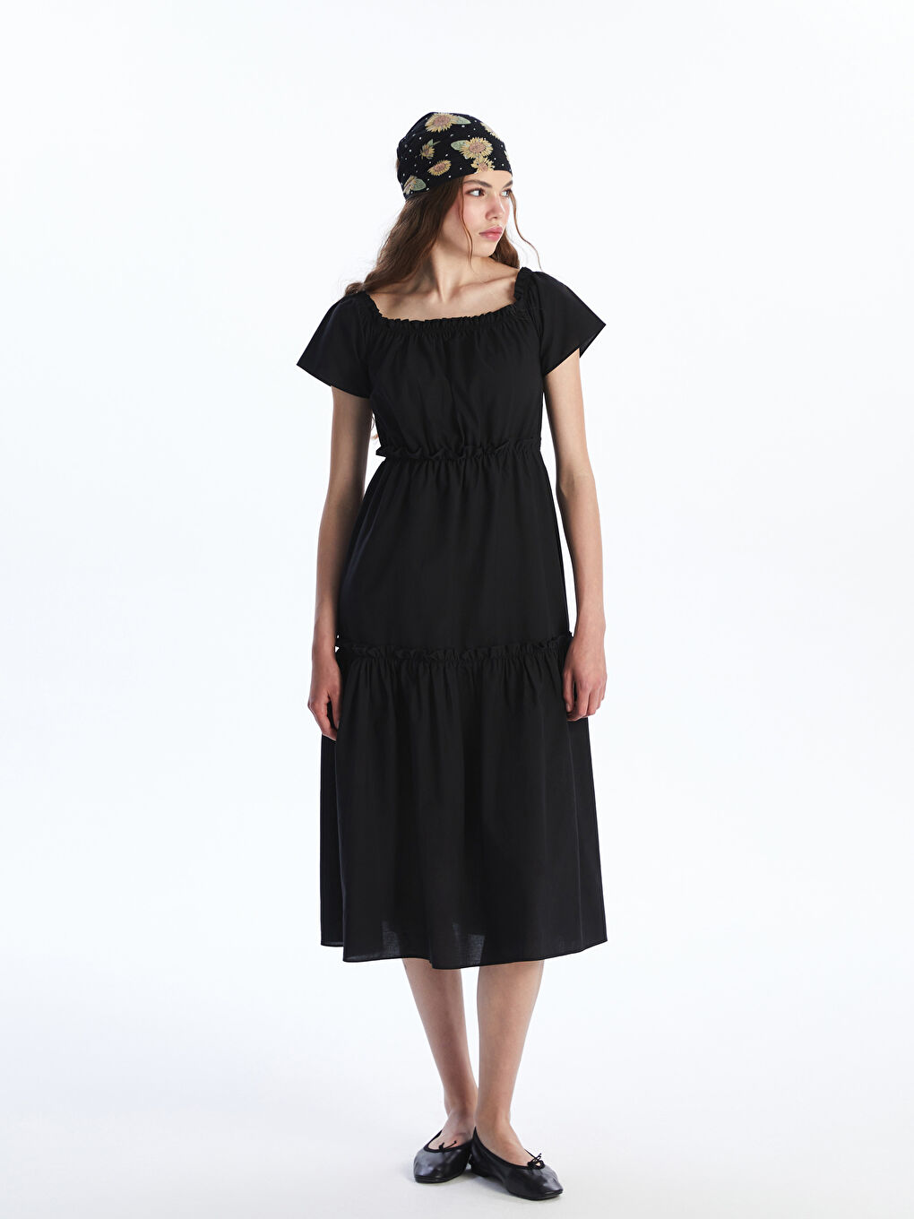 Slash Neck Plain Short Sleeve Dress