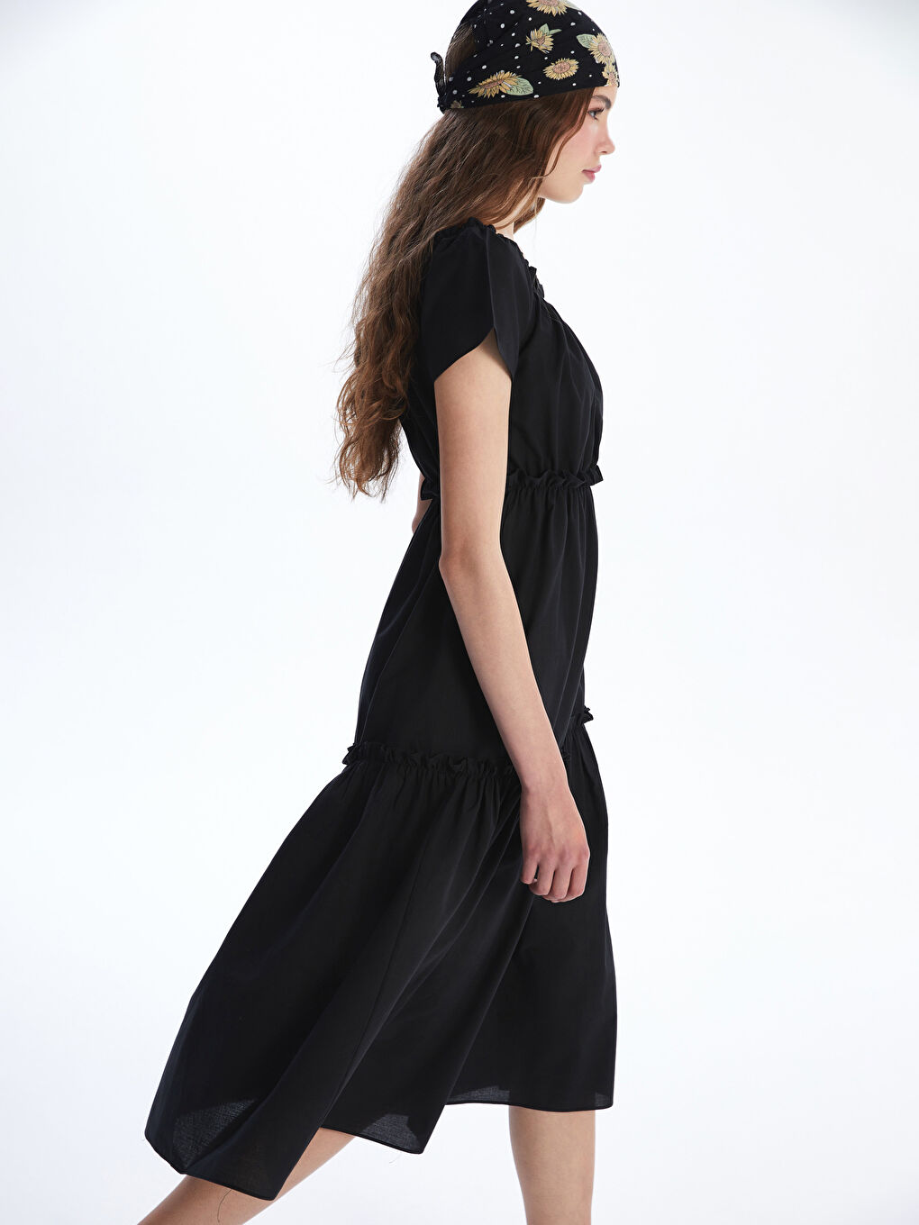 Slash Neck Plain Short Sleeve Dress-2