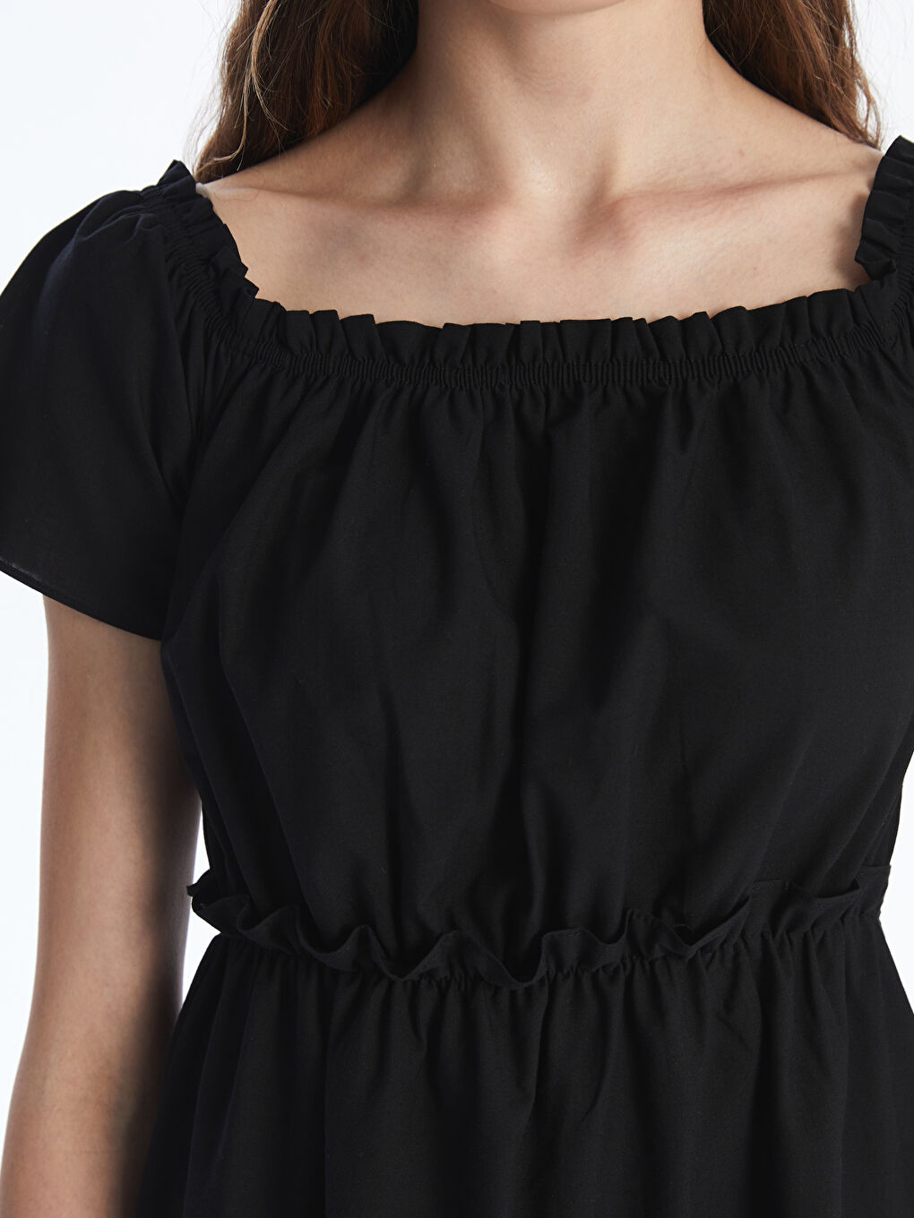 Slash Neck Plain Short Sleeve Dress-4