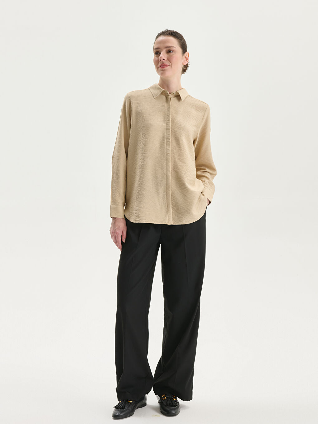 Plain Long Sleeve Women's Shirt-1