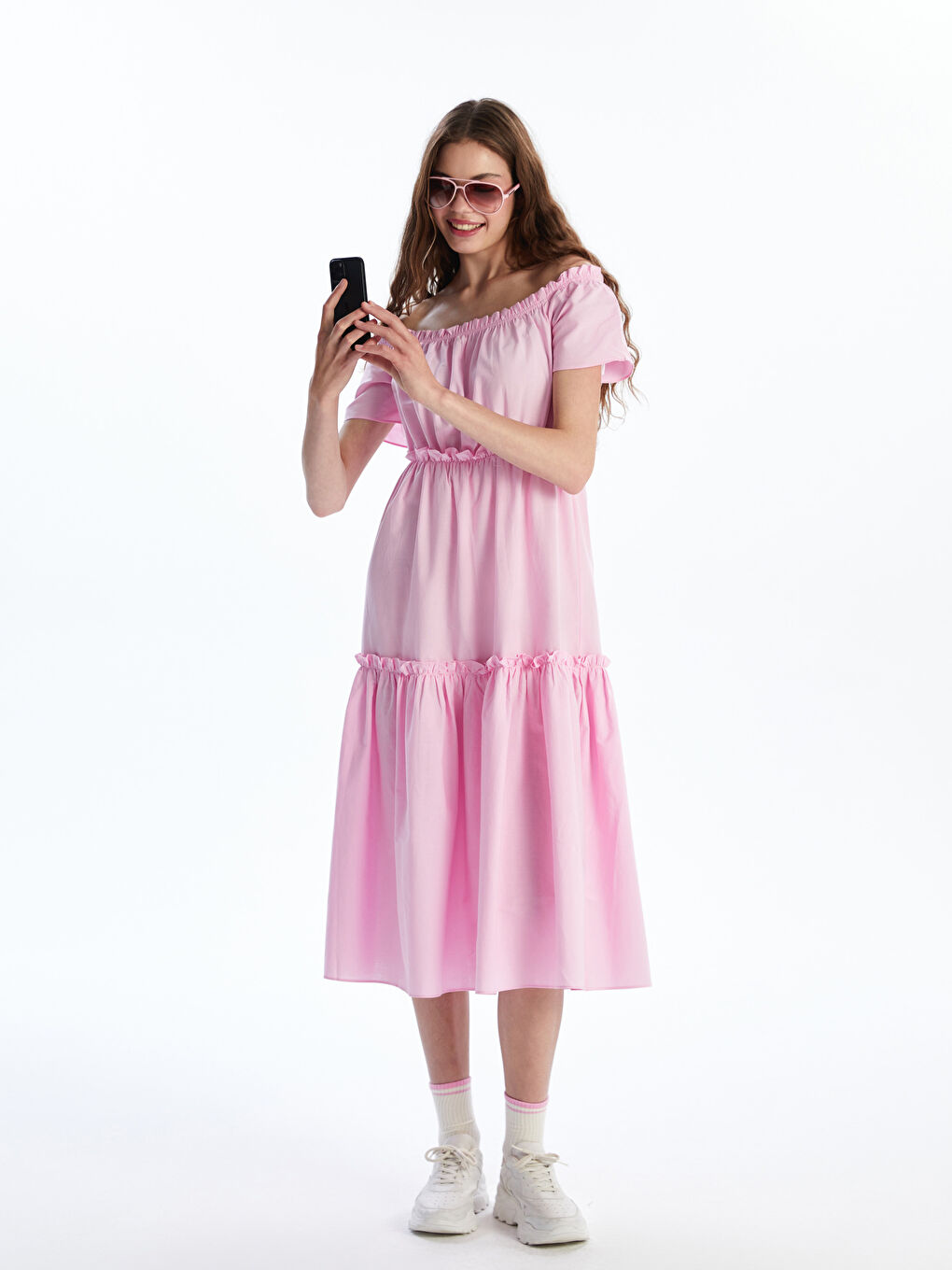 XSIDE Slash Neck Plain Short Sleeve Women's Dress -S48929Z8-YAS