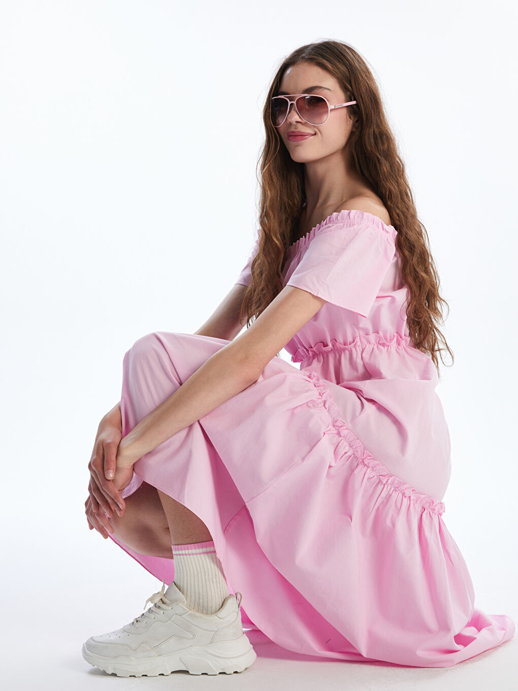XSIDE Slash Neck Plain Short Sleeve Women's Dress -S48929Z8-YAS