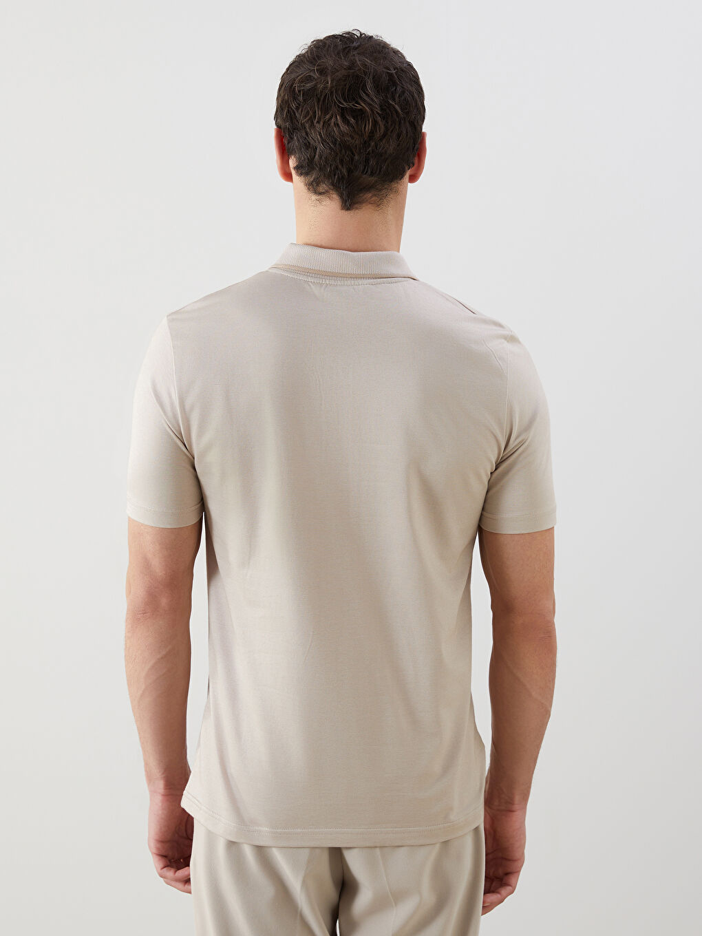 Bej Polo Yaka Kısa Kollu Erkek Tişört-3