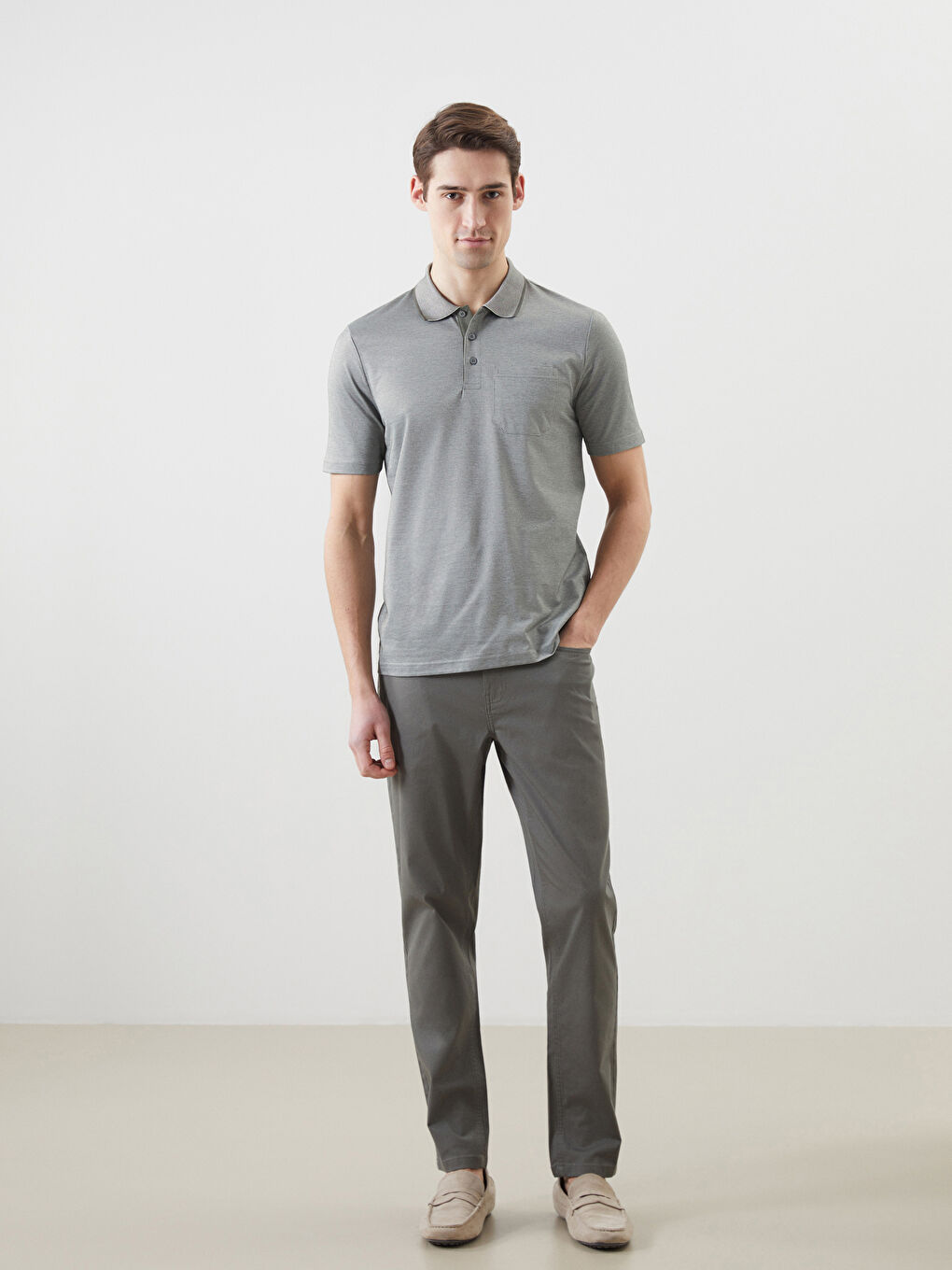 Yeşil Polo Yaka Kısa Kollu Erkek Tişört-1