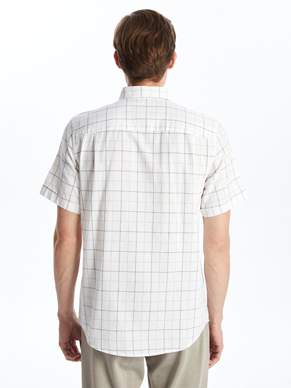 Regular Fit Short Sleeve Plaid Poplin Men's Shirt-3