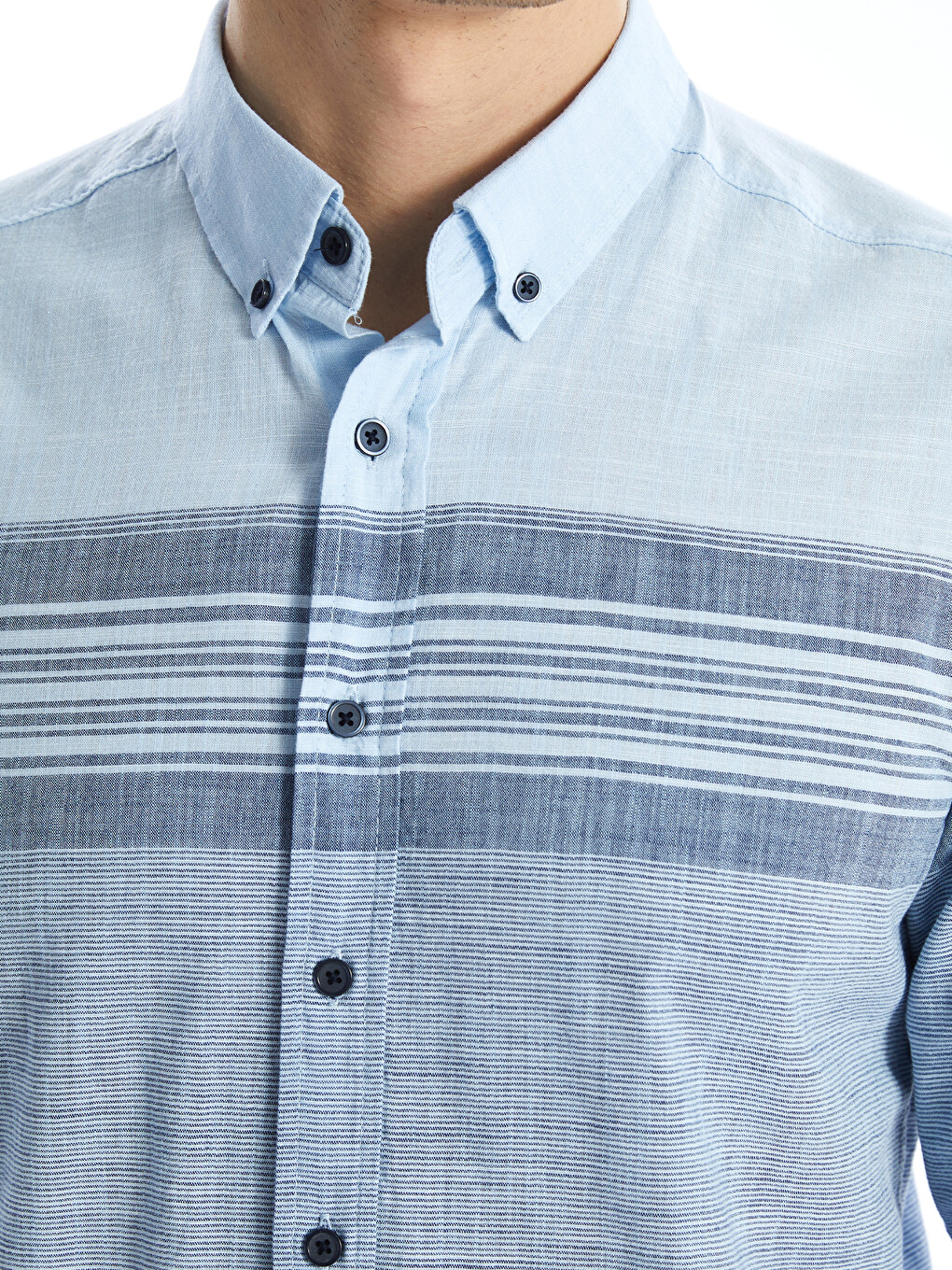Regular Fit Long Sleeve Striped Poplin Men's Shirt-2