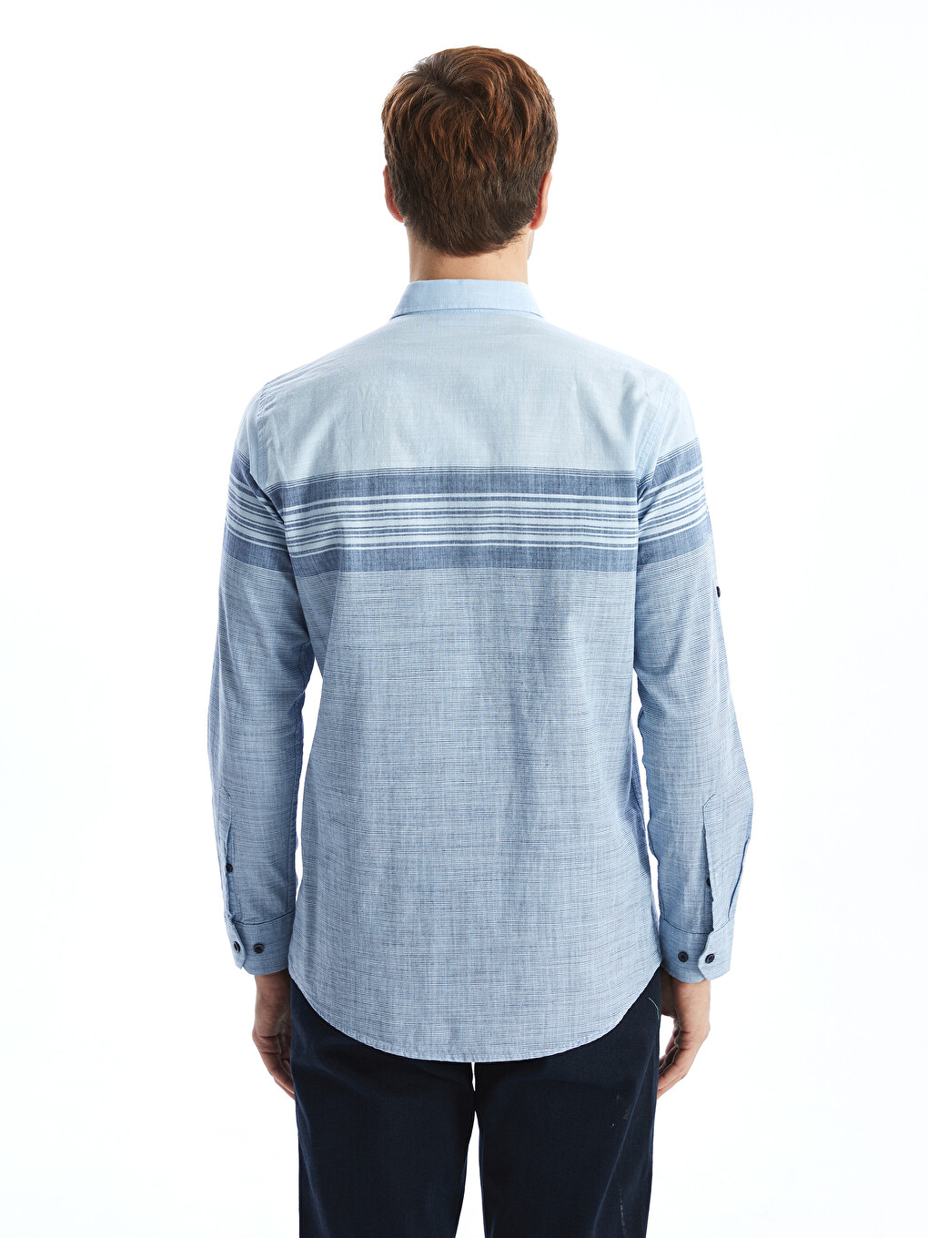 Regular Fit Long Sleeve Striped Poplin Men's Shirt-3