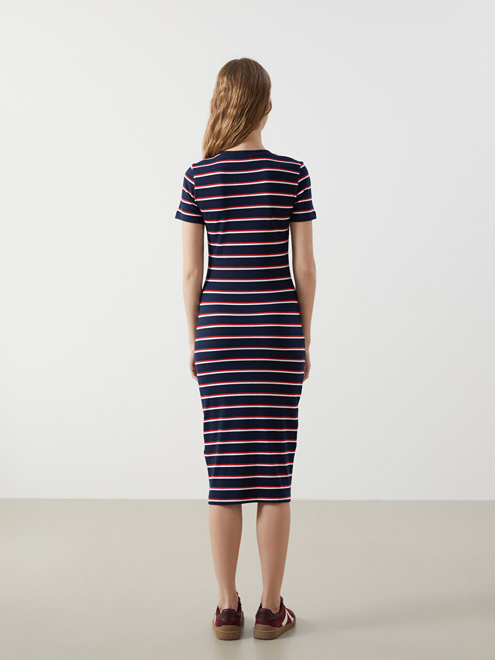 Crew Neck Striped Women's Dress -S4AH56Z8-LGS