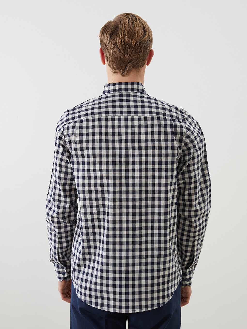 Regular Fit Long Sleeve Plaid Poplin Men's Shirt-3