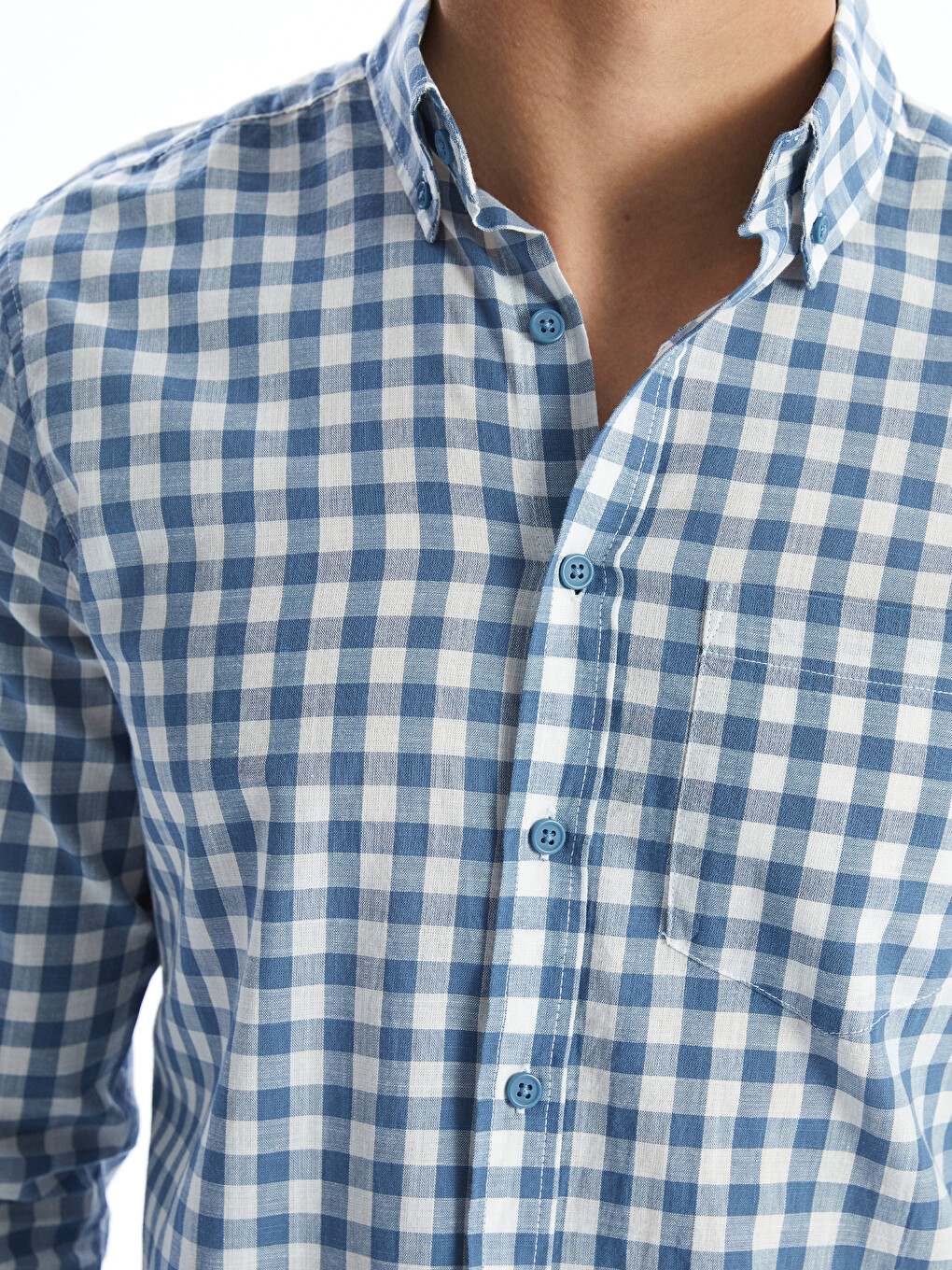 Regular Fit Long Sleeve Plaid Poplin Men's Shirt-5