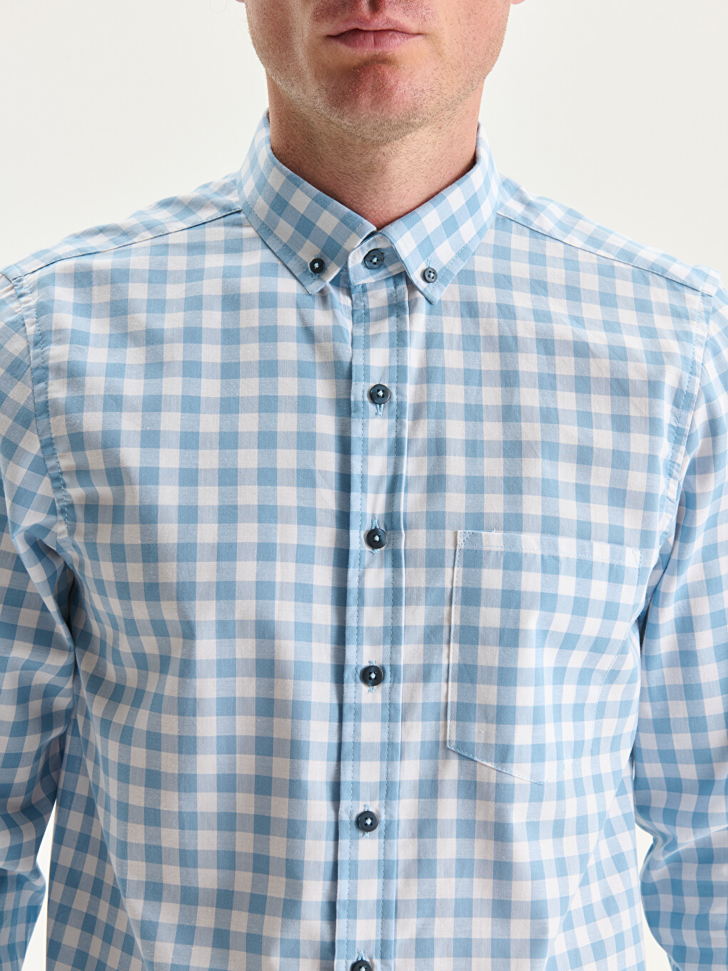 Regular Fit Long Sleeve Plaid Poplin Men's Shirt-4