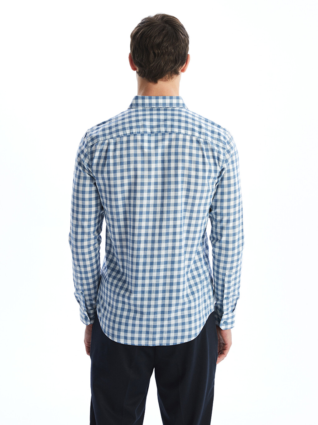 Regular Fit Long Sleeve Plaid Poplin Men's Shirt-7