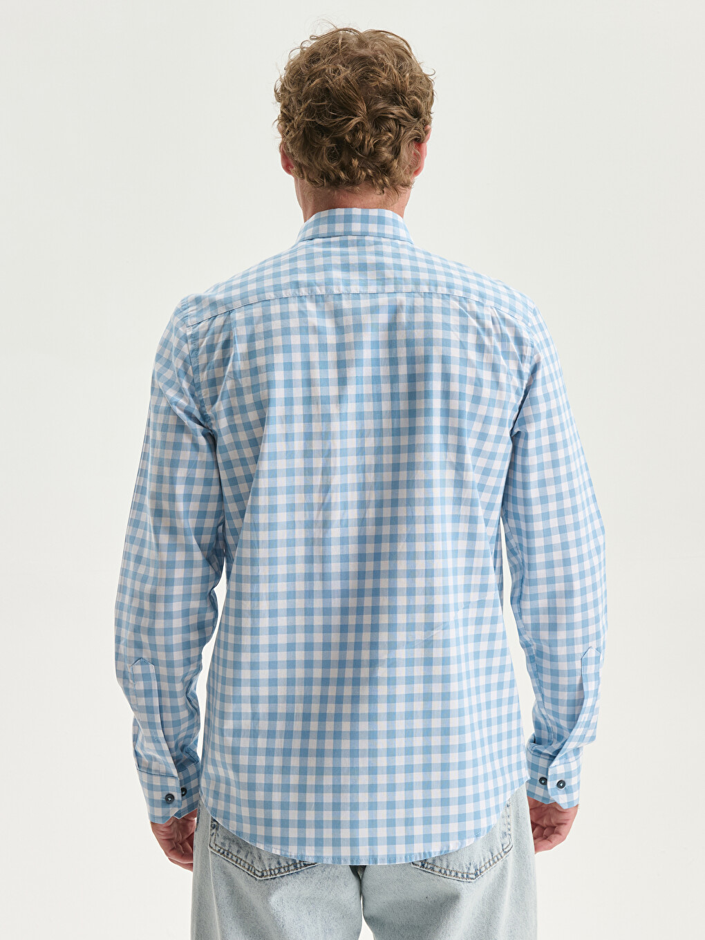 Regular Fit Long Sleeve Plaid Poplin Men's Shirt-6