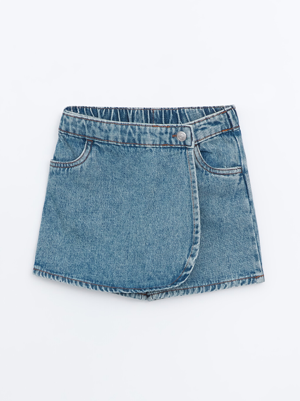 Mavi Beli Lastikli Kız Çocuk Jean Şort Etek-1