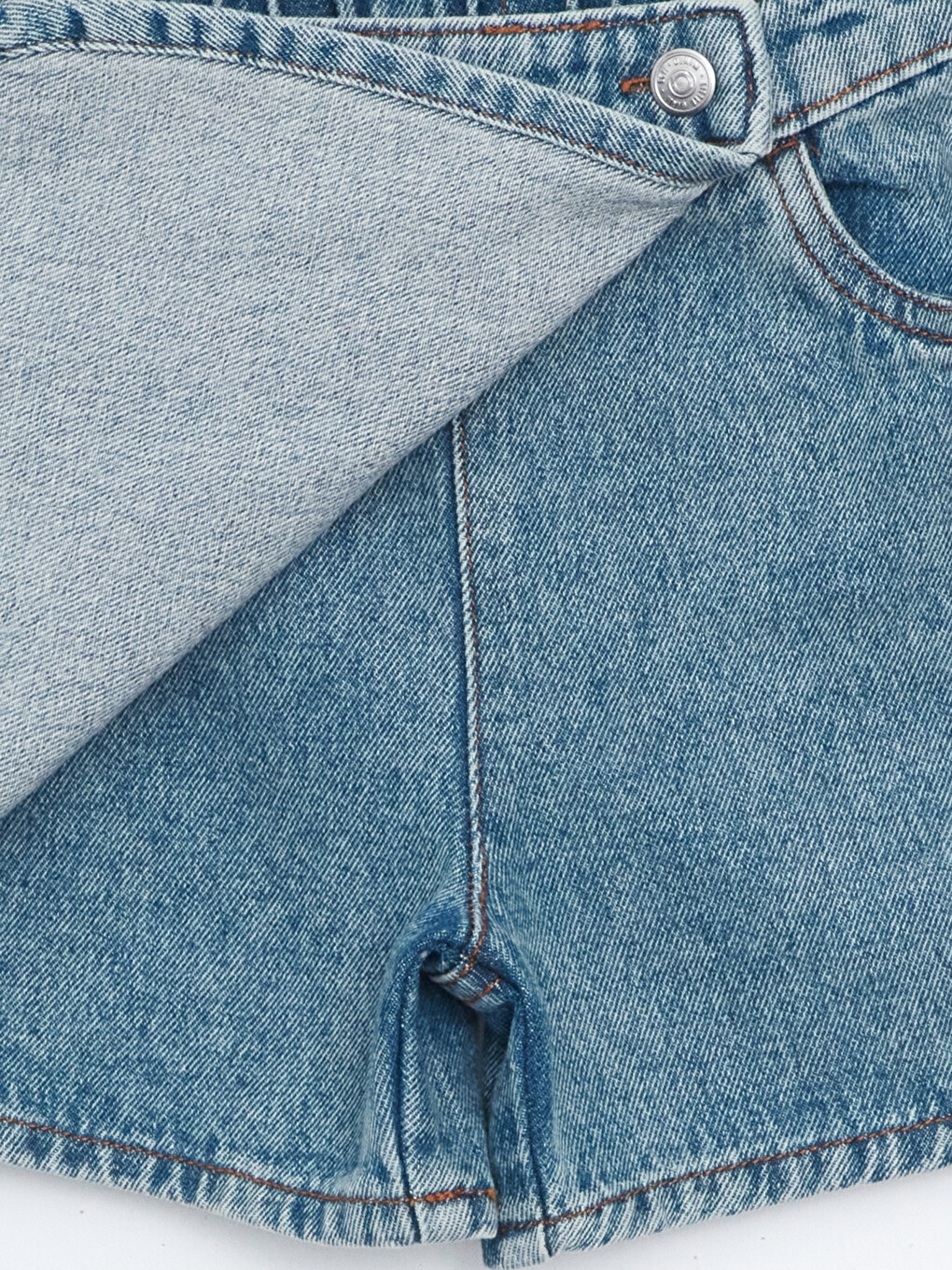 Mavi Beli Lastikli Kız Çocuk Jean Şort Etek-3