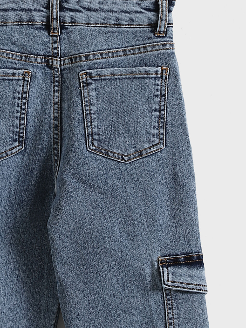 Mavi Beli Ayarlanabilir Lastikli Kız Çocuk Kargo Jean Pantolon-2
