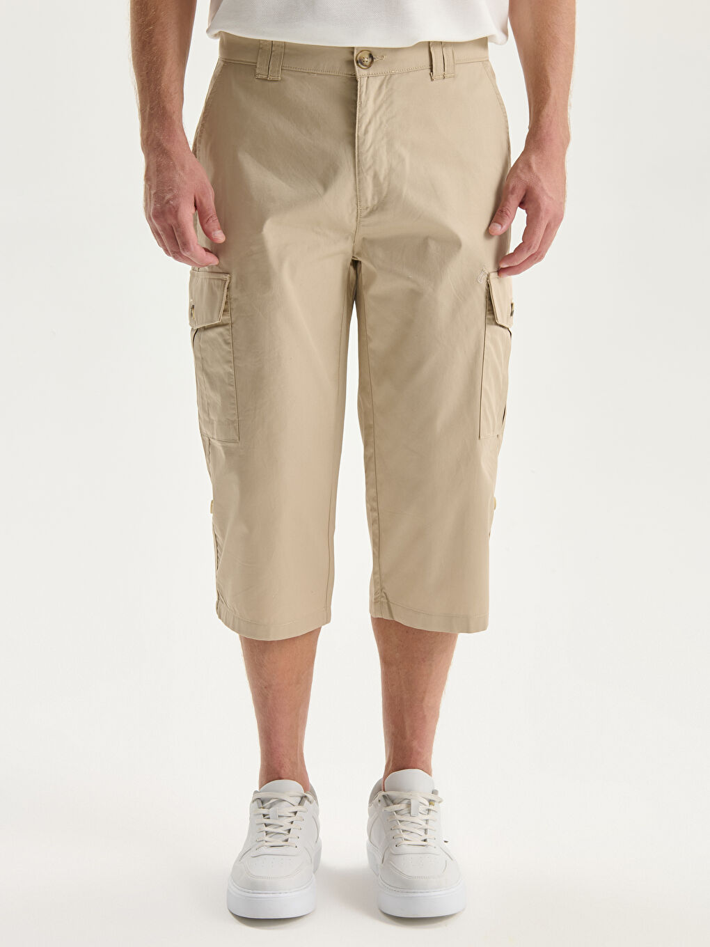Bej Standart Kalıp Erkek Kargo Şort-1