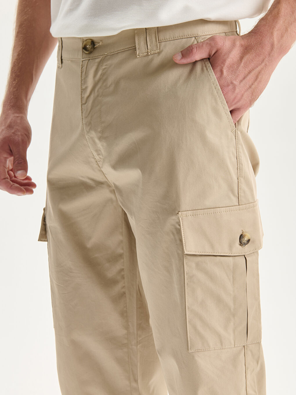 Bej Standart Kalıp Erkek Kargo Şort-2