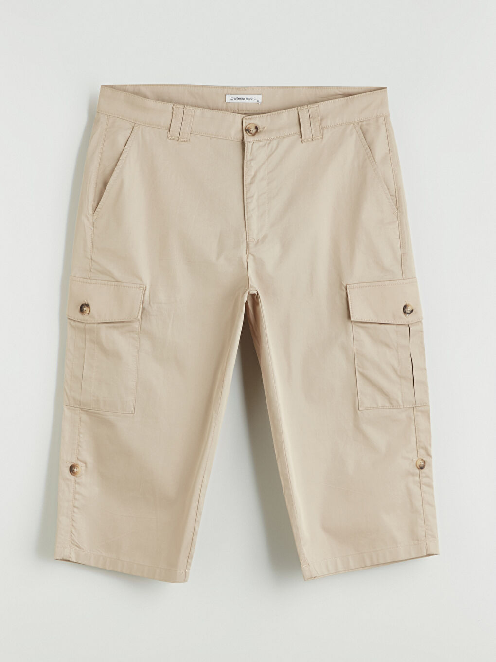 Bej Standart Kalıp Erkek Kargo Şort-4