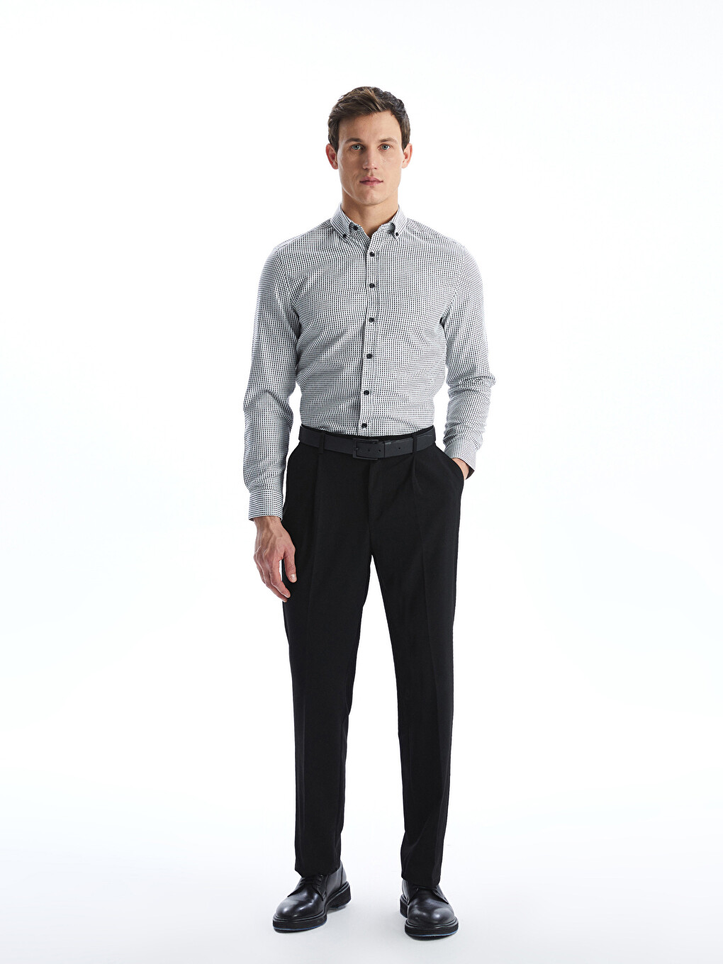 Regular Fit Long Sleeve Plaid Gabardine Men's Shirt-1