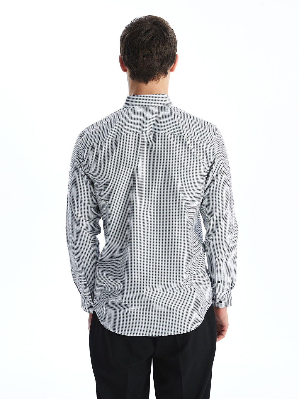 Regular Fit Long Sleeve Plaid Gabardine Men's Shirt-3