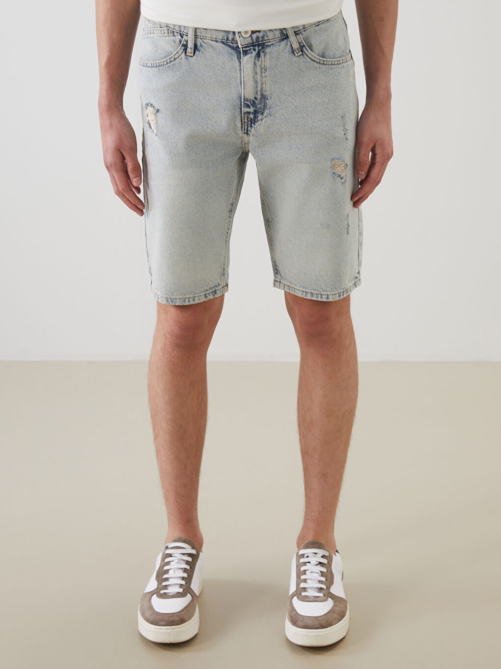 İndigo Standart Kalıp Erkek Jean Şort-1