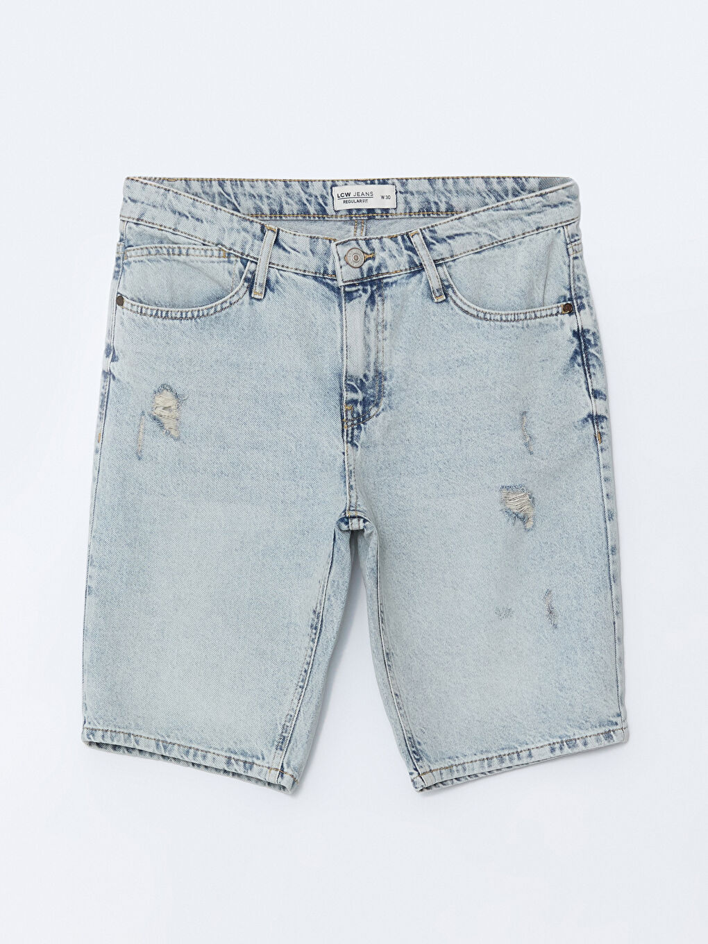 İndigo Standart Kalıp Erkek Jean Şort-5