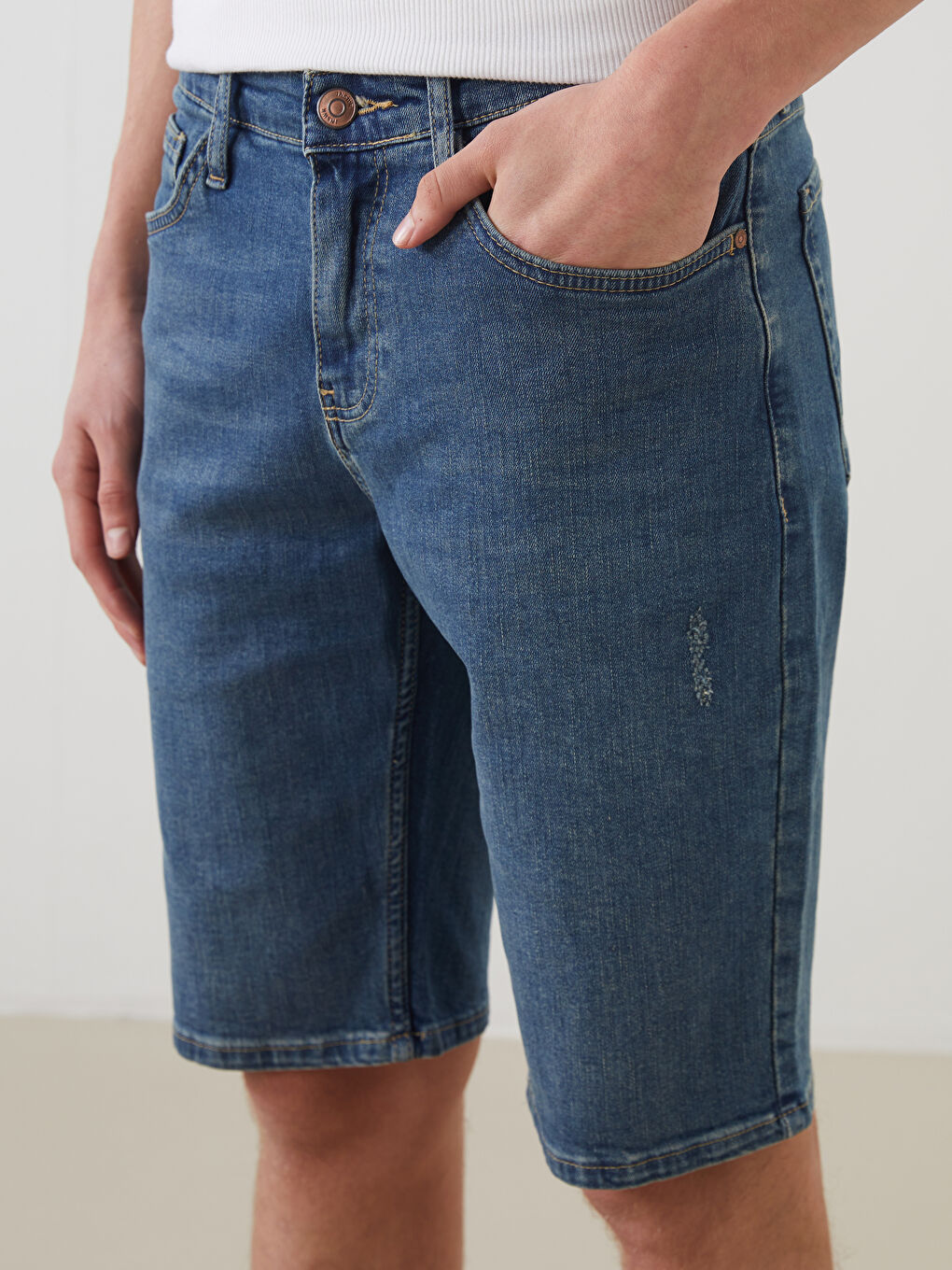 İndigo Standart Kalıp Erkek Jean Şort-2
