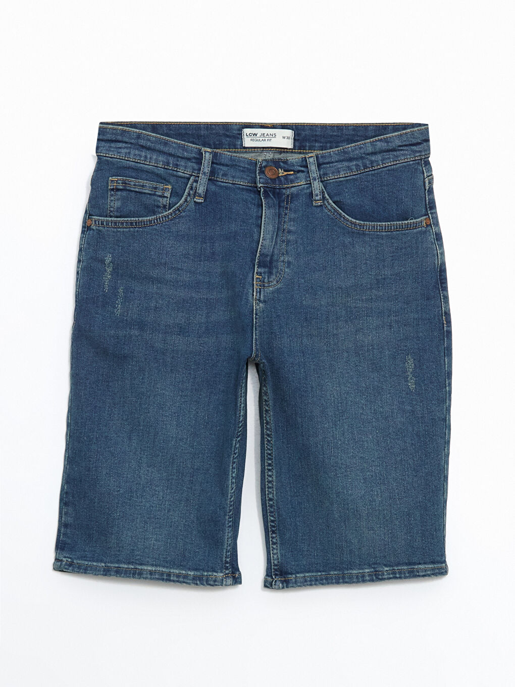 İndigo Standart Kalıp Erkek Jean Şort-4