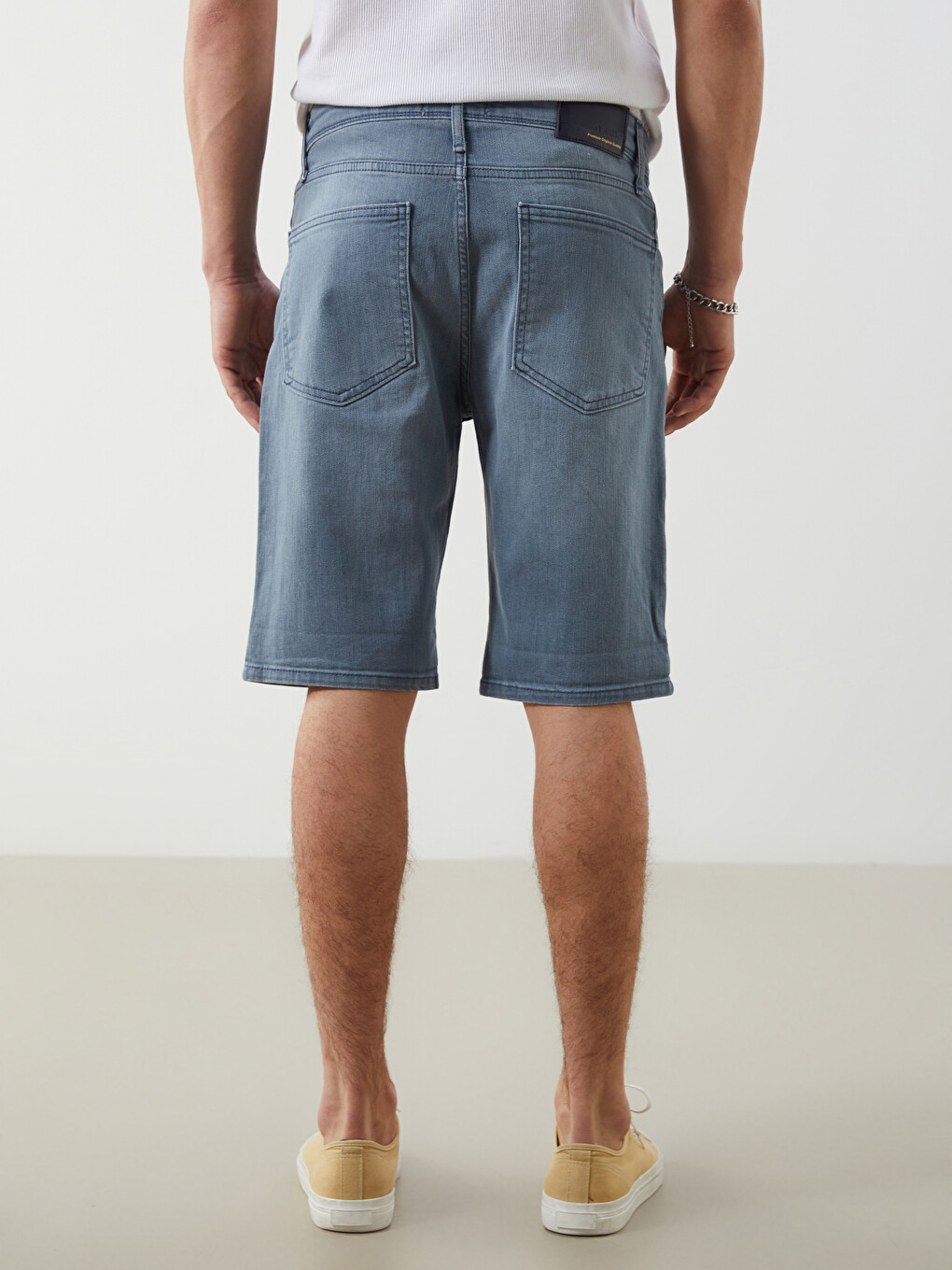 Gri Slim Fit Erkek Jean Şort-3