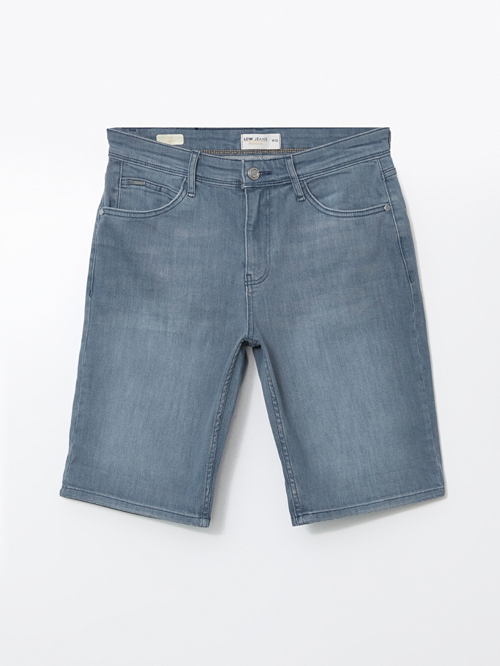 Gri Slim Fit Erkek Jean Şort-4