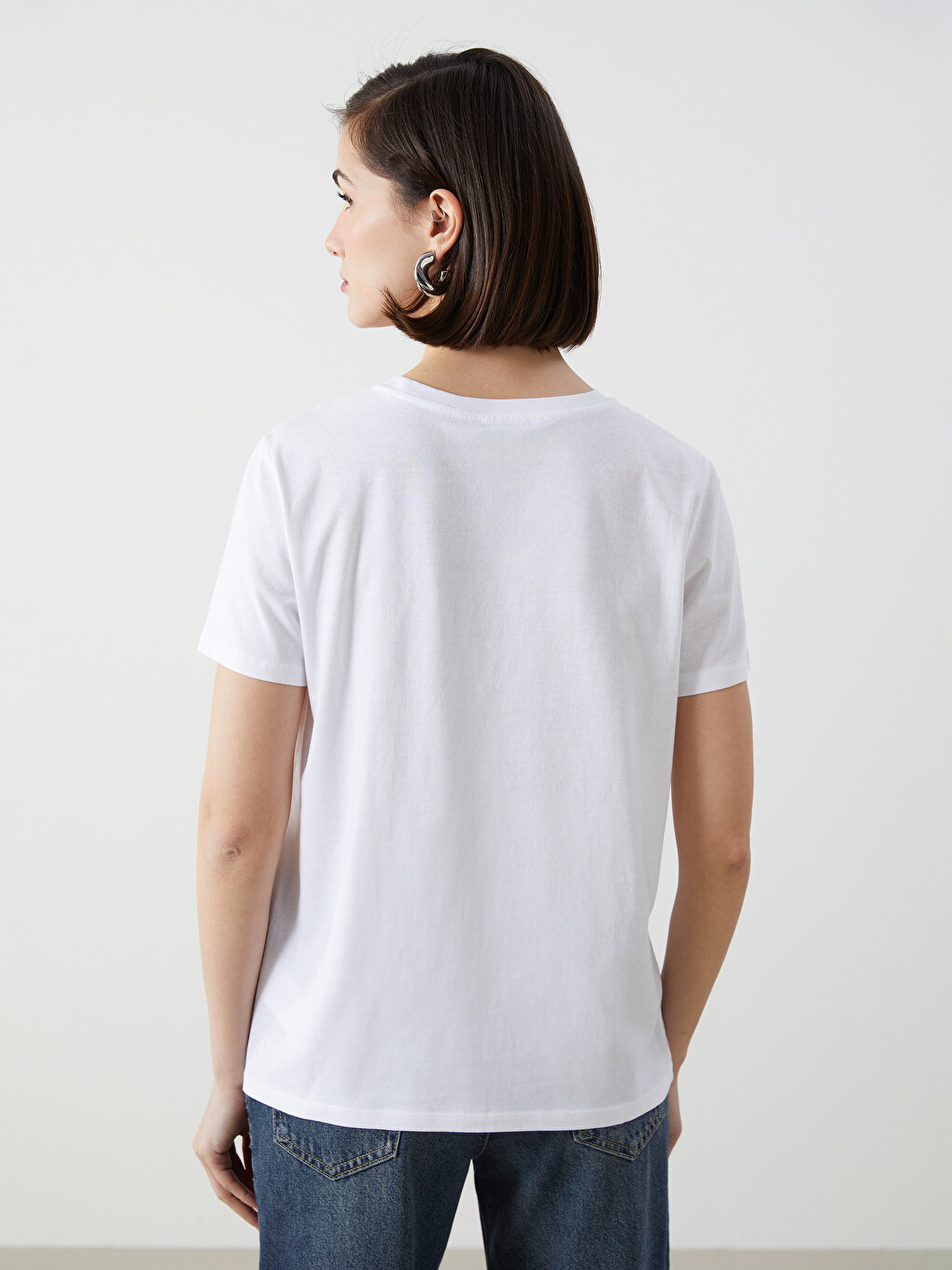 Crew Neck Plain Short Sleeve Women's T-shirt-4
