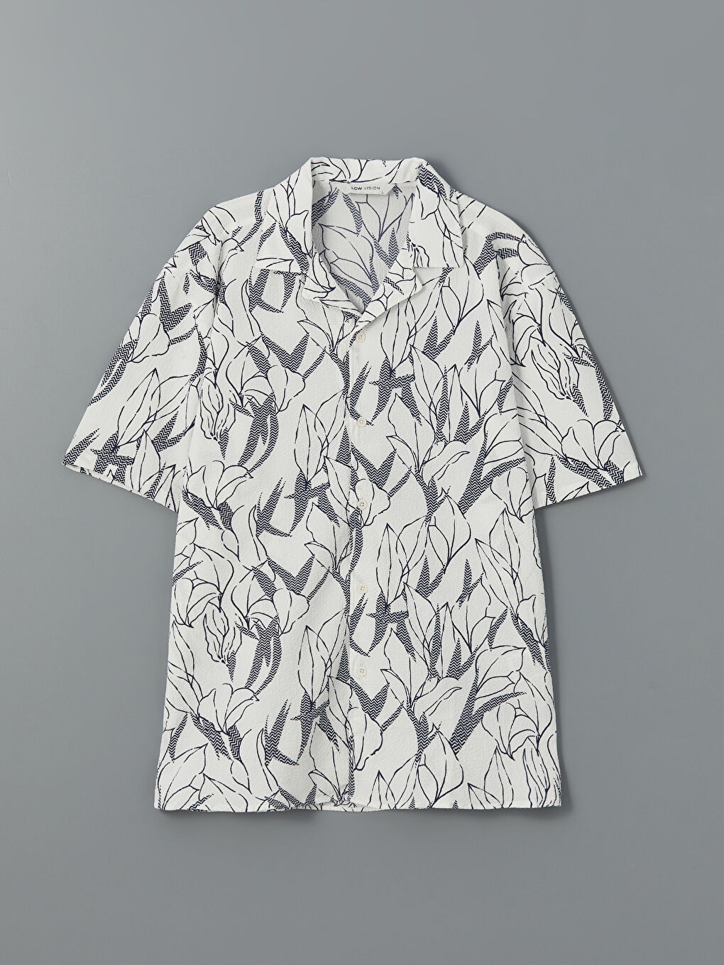 Beyaz Regular Fit Desenli Kısa Kollu Gömlek-4