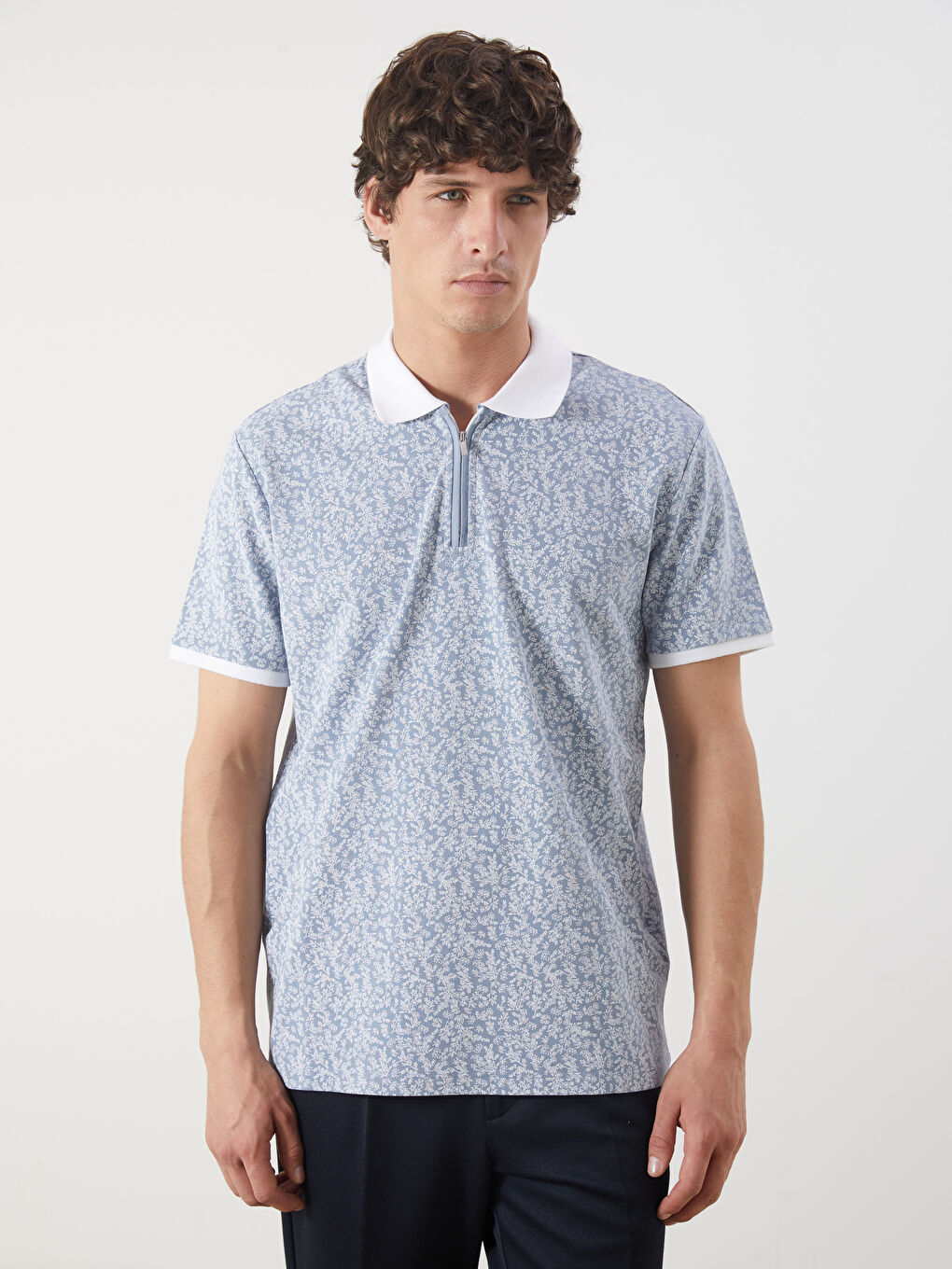 Patterned Men's Polo Neck T-Shirt -S4FT33Z8-J0M