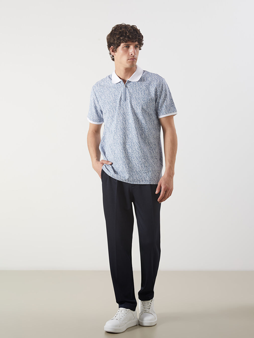 Patterned Men's Polo Neck T-Shirt -S4FT33Z8-J0M