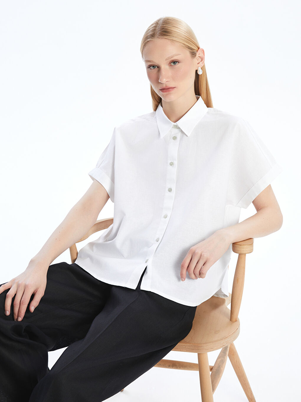 LCW Vision Linen Blend Oversize Women's Shirt -S4GA31Z8-R9J