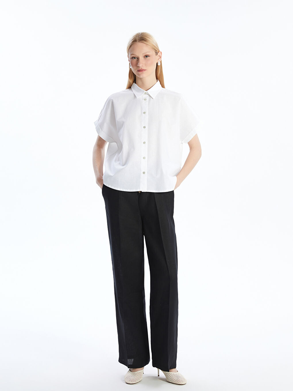 LCW Vision Linen Blend Oversize Women's Shirt -S4GA31Z8-R9J