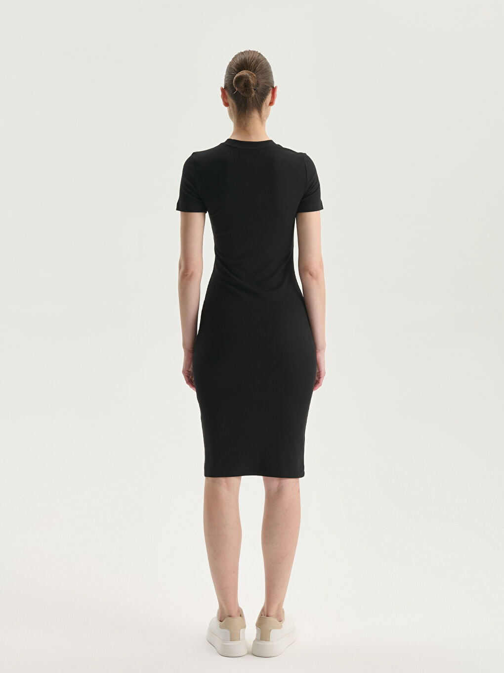 Siyah Bisiklet Yaka Bodycon Elbise-13