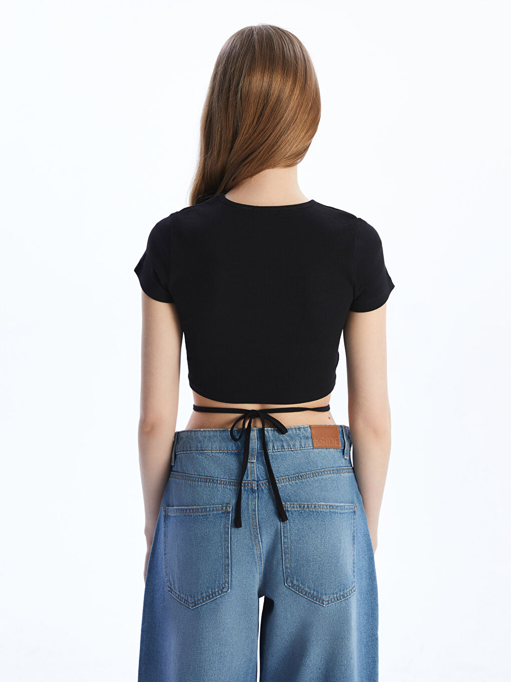 Crew Neck Plain Short Sleeve Women's Crop-3