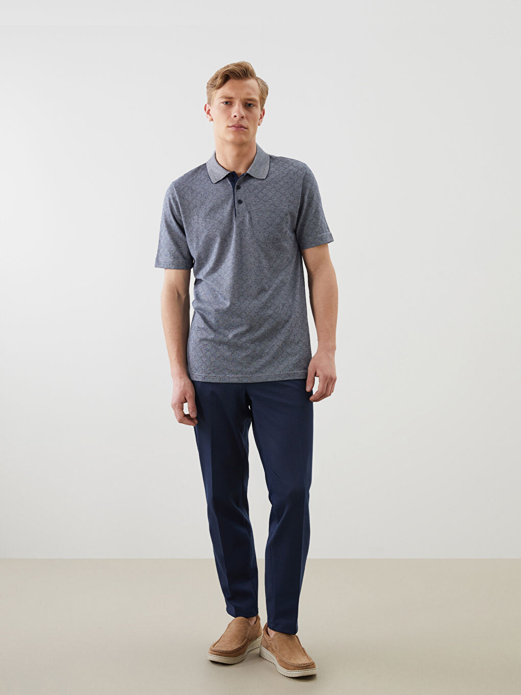 Lacivert Polo Yaka Kısa Kollu Erkek Tişört-1