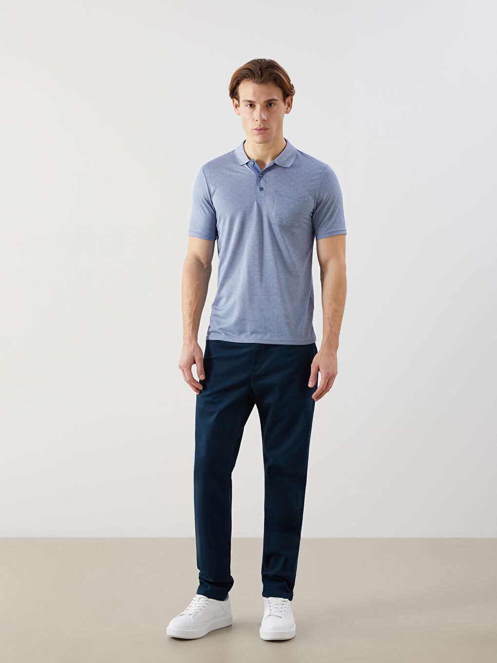 Mavi Polo Yaka Kısa Kollu Erkek Tişört-2