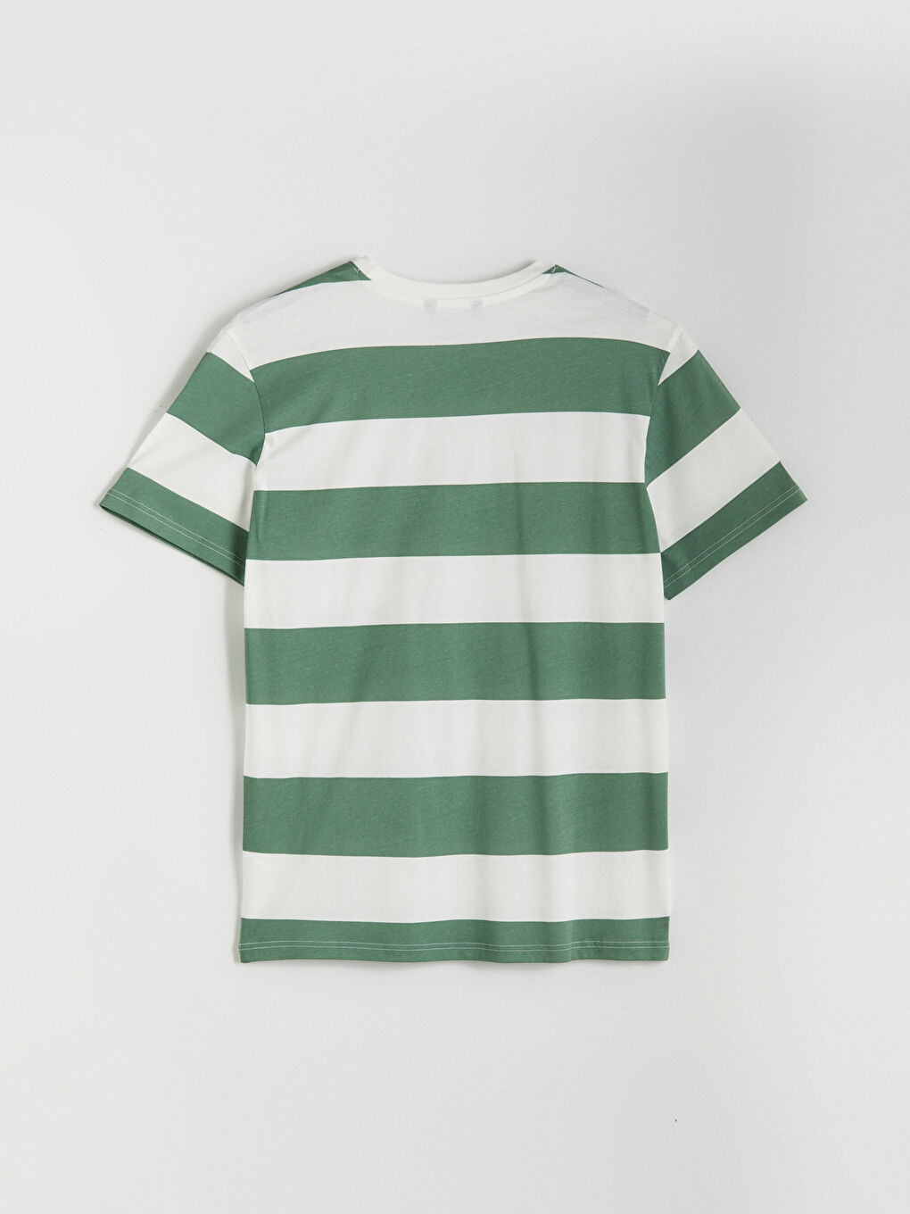 Ekru Bisiklet Yaka Kısa Kollu Çizgili Penye Erkek Tişört-5