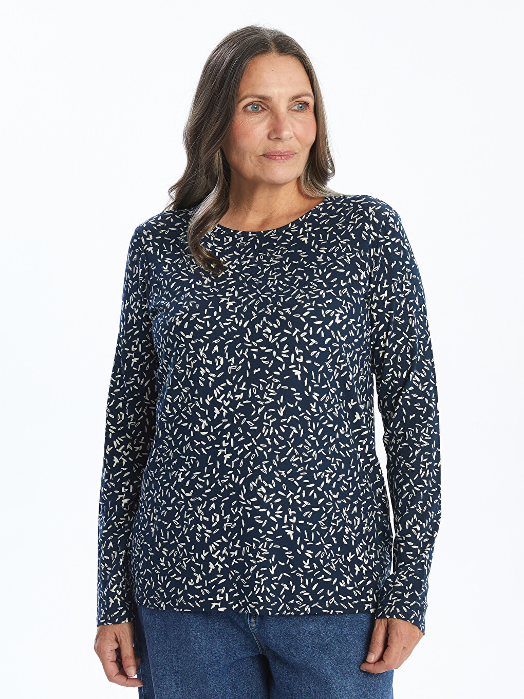 Crew Neck Patterned Long Sleeve Women's T-shirt