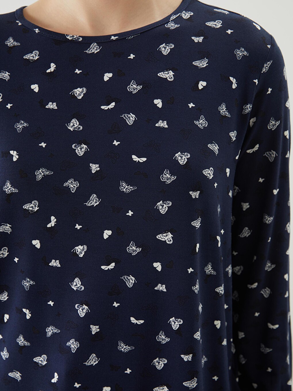 Crew Neck Patterned Long Sleeve Women's T-shirt-2