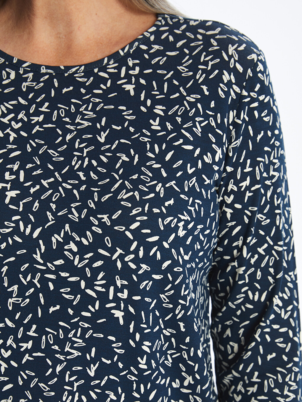 Crew Neck Patterned Long Sleeve Women's T-shirt-2