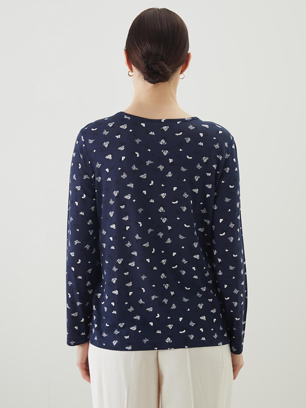 Crew Neck Patterned Long Sleeve Women's T-shirt-3