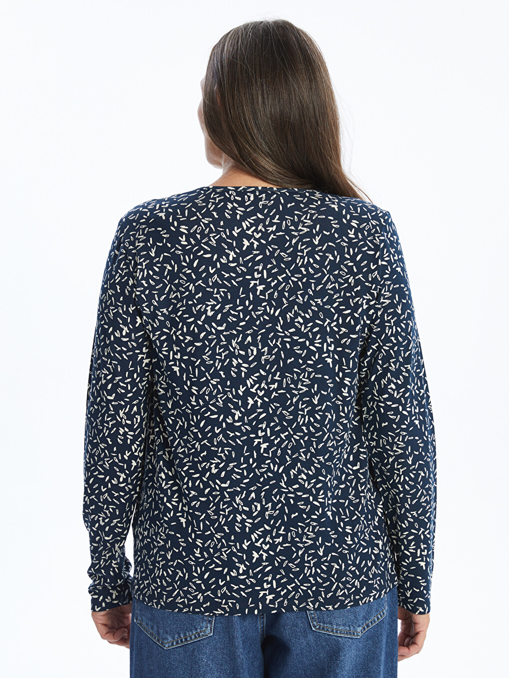 Crew Neck Patterned Long Sleeve Women's T-shirt-3